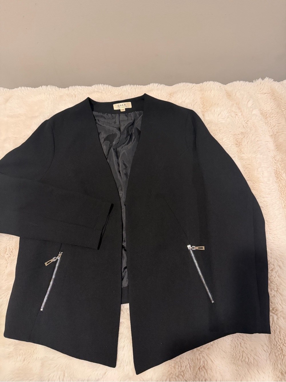 Saba Black Collarless Blazer with Silver Zips